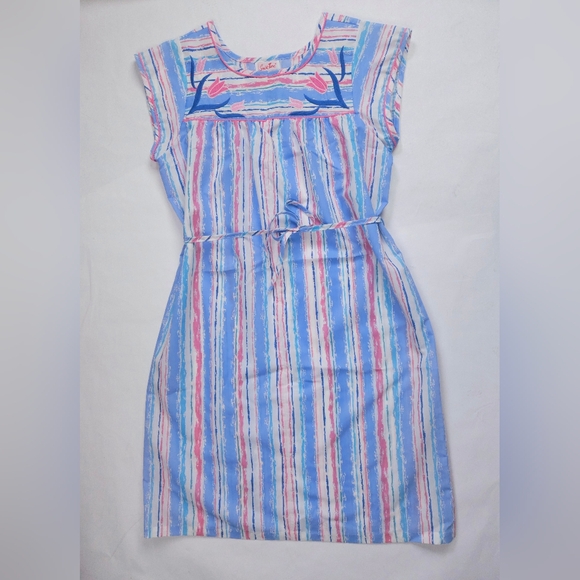 Smart Time Vintage Cotton Poly Embroidered Tulip House Spring Dress Medium - Picture 4 of 13